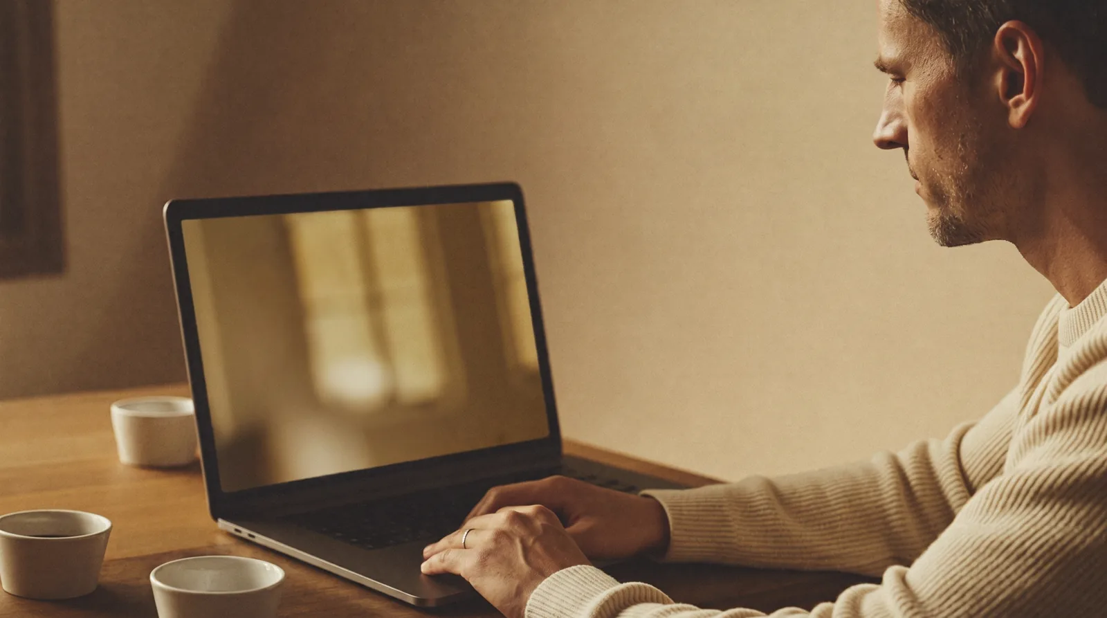 Mężczyzna przed laptopem podczas konsultacji online